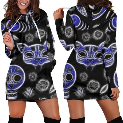 Fractal Cat Bird and Skulls Hoodie Dress