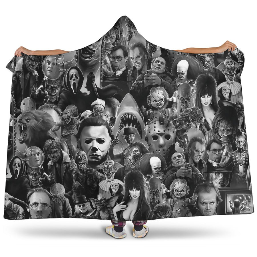 Horror Movie Icon's Black & White Premium Hooded Blanket