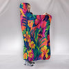 Neon Floral Print Premium Hooded Blanket