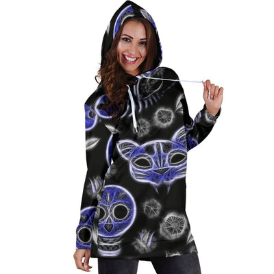 Fractal Cat Bird and Skulls Hoodie Dress