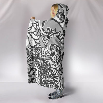 Black and White Lilly & Paisley Print Premium Hooded Blanket